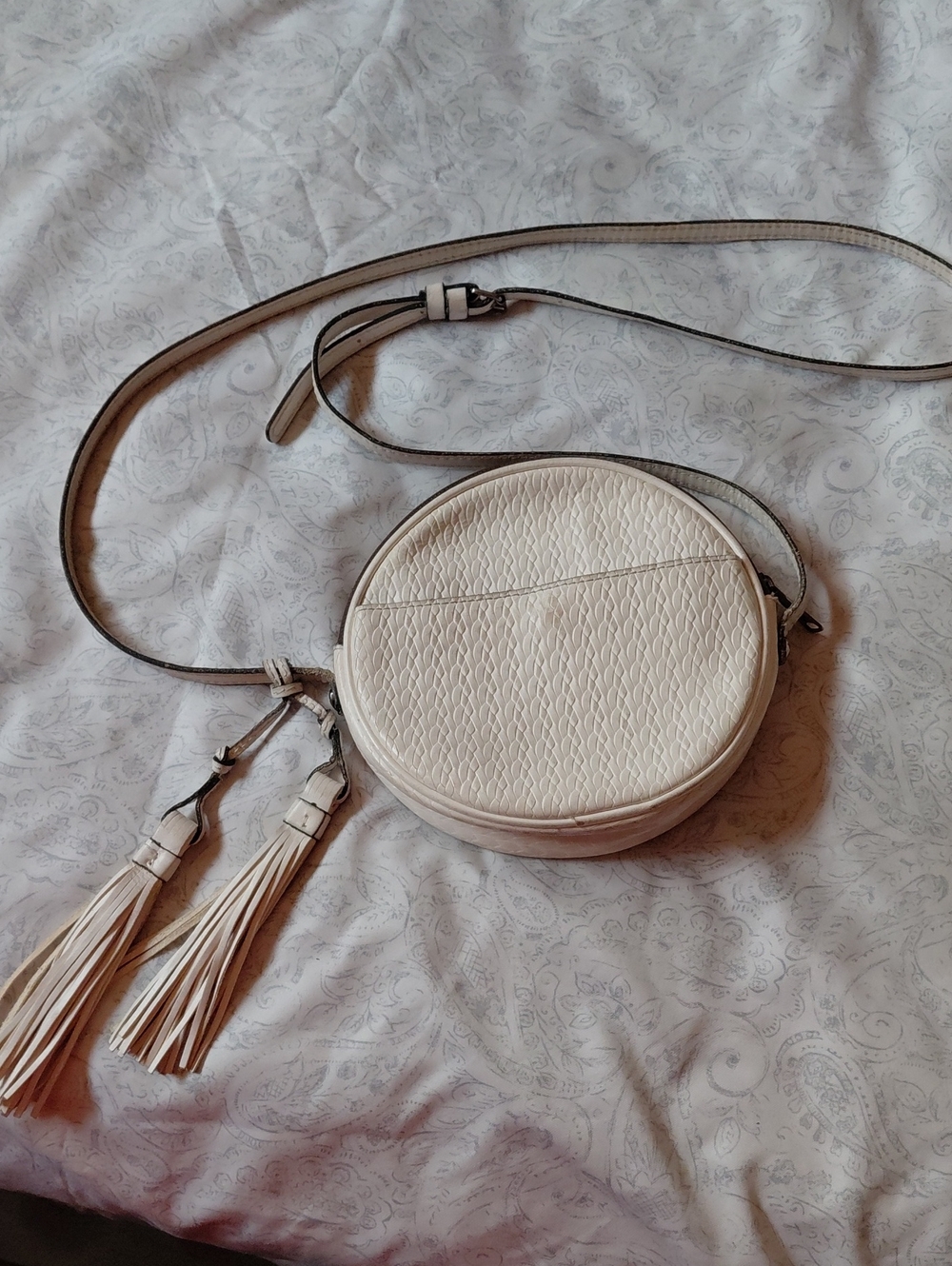Patricia Nash Cream Round Crossbody with Tassels